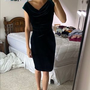 Green velvet midi dress